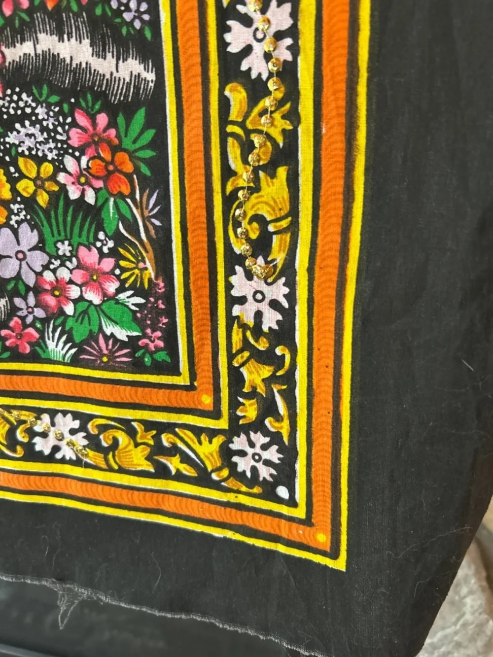 Pichwai Style Krishna Radha Sequin Tapestry | Sacred Hindu Folk Art Wall Decor